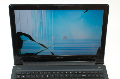 Picture of broken laptop screen displaying partial image